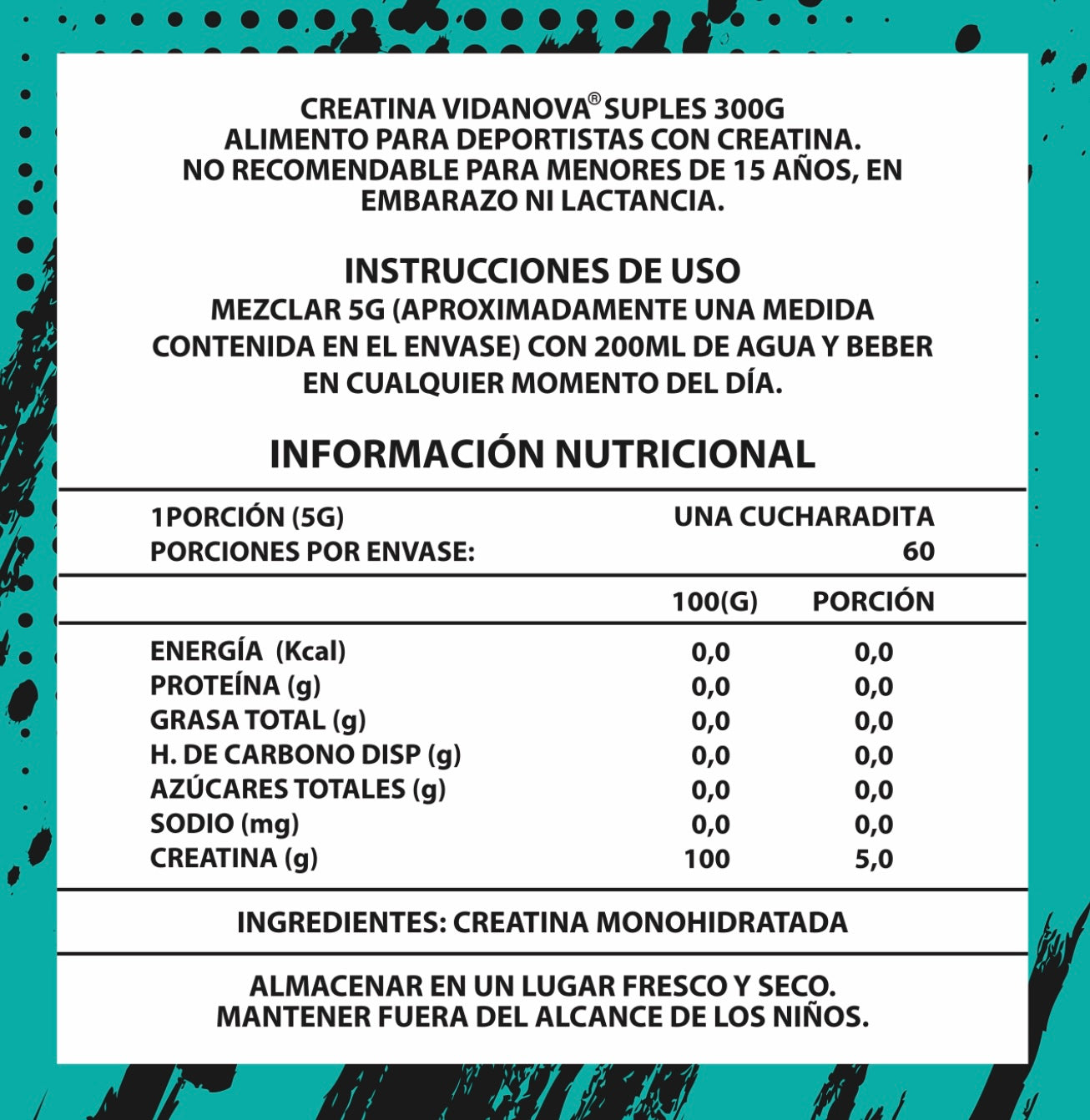 Creatina Monohidratada Micronizada 300g – 200 Mesh | Vidanova