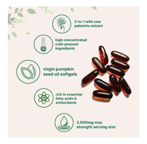 Aceite de Semilla de Calabaza con Saw Palmetto – 60 Cápsulas | Cabello Fuerte y Salud Prostática