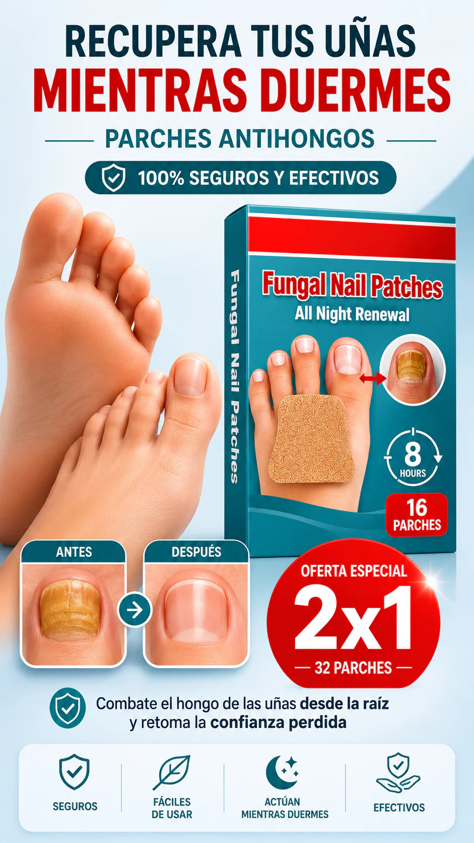 Parches Uñas AntiHongos – 2 Cajas x 16 Parches (32 Unidades)