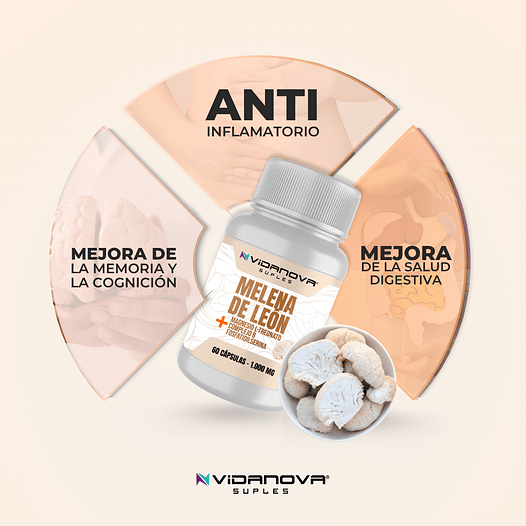 Melena de León – 1000mg por Porción | 60 Cápsulas | Función Cerebral y Memoria
